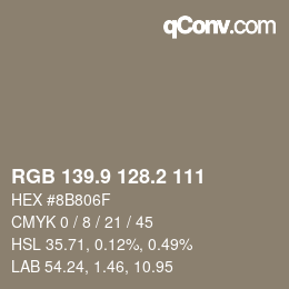 Color code: RGB 139.9 128.2 111 | qconv.com