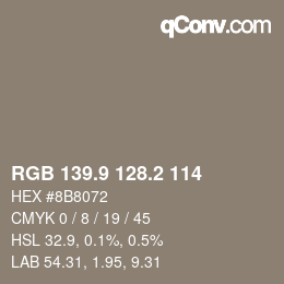 Color code: RGB 139.9 128.2 114 | qconv.com