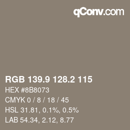 Color code: RGB 139.9 128.2 115 | qconv.com