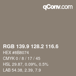 カラーコード: RGB 139.9 128.2 116.6 | qconv.com