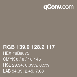 Color code: RGB 139.9 128.2 117 | qconv.com