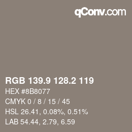 Color code: RGB 139.9 128.2 119 | qconv.com