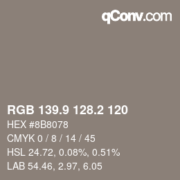Color code: RGB 139.9 128.2 120 | qconv.com