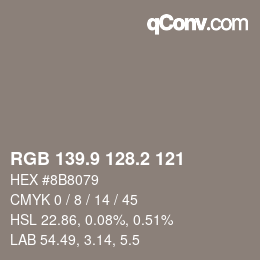 Color code: RGB 139.9 128.2 121 | qconv.com