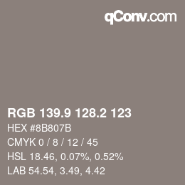 Color code: RGB 139.9 128.2 123 | qconv.com