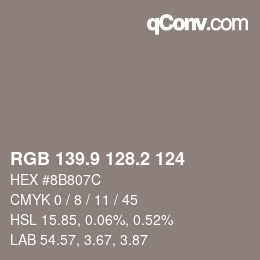Farbcode: RGB 139.9 128.2 124 | qconv.com