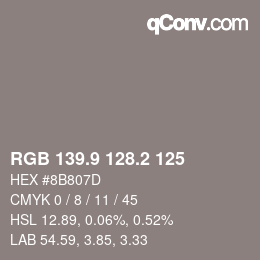 Color code: RGB 139.9 128.2 125 | qconv.com