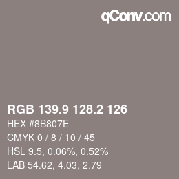 Color code: RGB 139.9 128.2 126 | qconv.com
