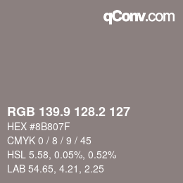 カラーコード: RGB 139.9 128.2 127 | qconv.com