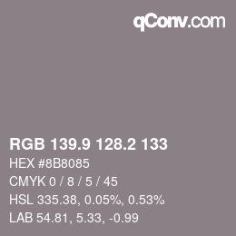Color code: RGB 139.9 128.2 133 | qconv.com