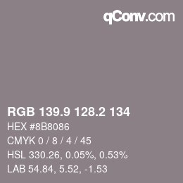 Color code: RGB 139.9 128.2 134 | qconv.com