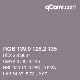 カラーコード: RGB 139.9 128.2 135 | qconv.com