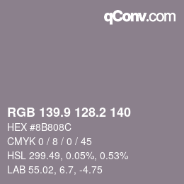 カラーコード: RGB 139.9 128.2 140 | qconv.com