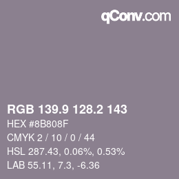 Color code: RGB 139.9 128.2 143 | qconv.com