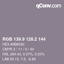 Color code: RGB 139.9 128.2 144 | qconv.com