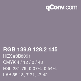 Color code: RGB 139.9 128.2 145 | qconv.com