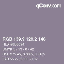 Color code: RGB 139.9 128.2 148 | qconv.com