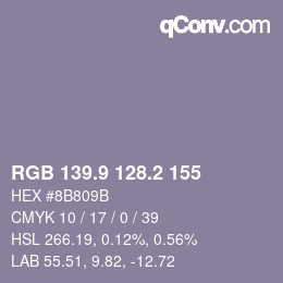カラーコード: RGB 139.9 128.2 155 | qconv.com
