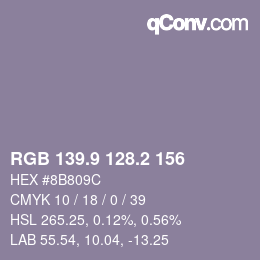 カラーコード: RGB 139.9 128.2 156 | qconv.com