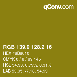カラーコード: RGB 139.9 128.2 16 | qconv.com
