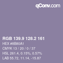 Color code: RGB 139.9 128.2 161 | qconv.com