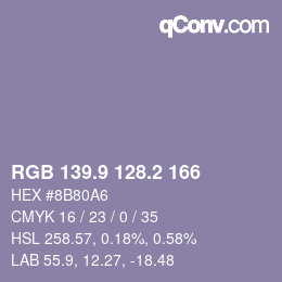 カラーコード: RGB 139.9 128.2 166 | qconv.com