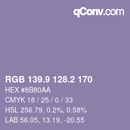 カラーコード: RGB 139.9 128.2 170 | qconv.com