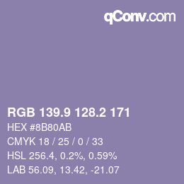 カラーコード: RGB 139.9 128.2 171 | qconv.com