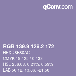 カラーコード: RGB 139.9 128.2 172 | qconv.com