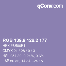 カラーコード: RGB 139.9 128.2 177 | qconv.com