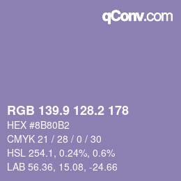 カラーコード: RGB 139.9 128.2 178 | qconv.com