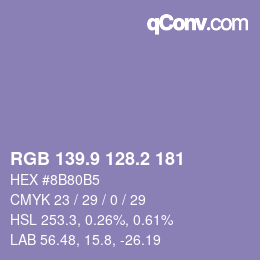 カラーコード: RGB 139.9 128.2 181 | qconv.com