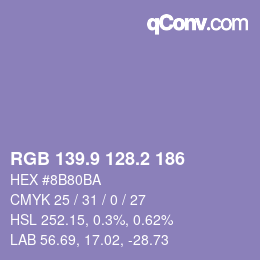 カラーコード: RGB 139.9 128.2 186 | qconv.com
