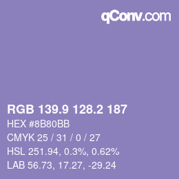 カラーコード: RGB 139.9 128.2 187 | qconv.com