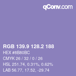 カラーコード: RGB 139.9 128.2 188 | qconv.com