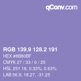 カラーコード: RGB 139.9 128.2 191 | qconv.com