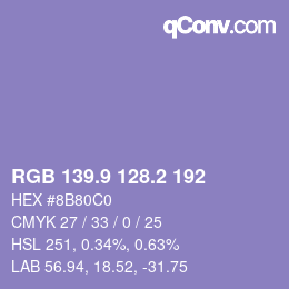 カラーコード: RGB 139.9 128.2 192 | qconv.com