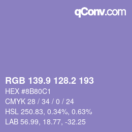 カラーコード: RGB 139.9 128.2 193 | qconv.com