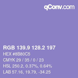 カラーコード: RGB 139.9 128.2 197 | qconv.com