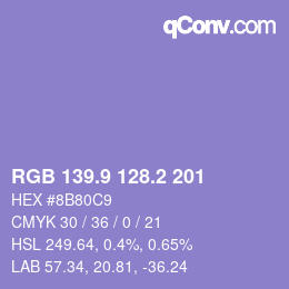 カラーコード: RGB 139.9 128.2 201 | qconv.com