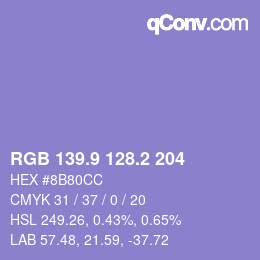 カラーコード: RGB 139.9 128.2 204 | qconv.com