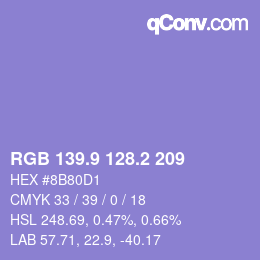 カラーコード: RGB 139.9 128.2 209 | qconv.com