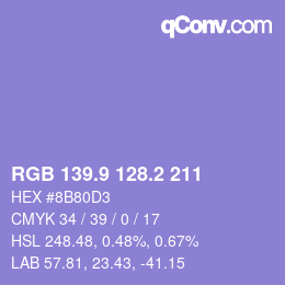 カラーコード: RGB 139.9 128.2 211 | qconv.com