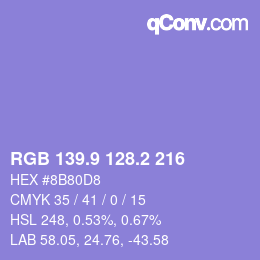 カラーコード: RGB 139.9 128.2 216 | qconv.com