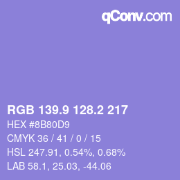 カラーコード: RGB 139.9 128.2 217 | qconv.com