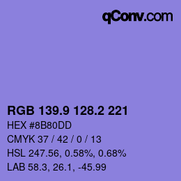 カラーコード: RGB 139.9 128.2 221 | qconv.com