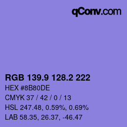 カラーコード: RGB 139.9 128.2 222 | qconv.com