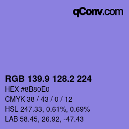 カラーコード: RGB 139.9 128.2 224 | qconv.com