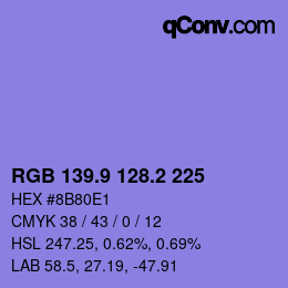 カラーコード: RGB 139.9 128.2 225 | qconv.com