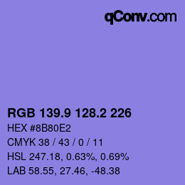 カラーコード: RGB 139.9 128.2 226 | qconv.com